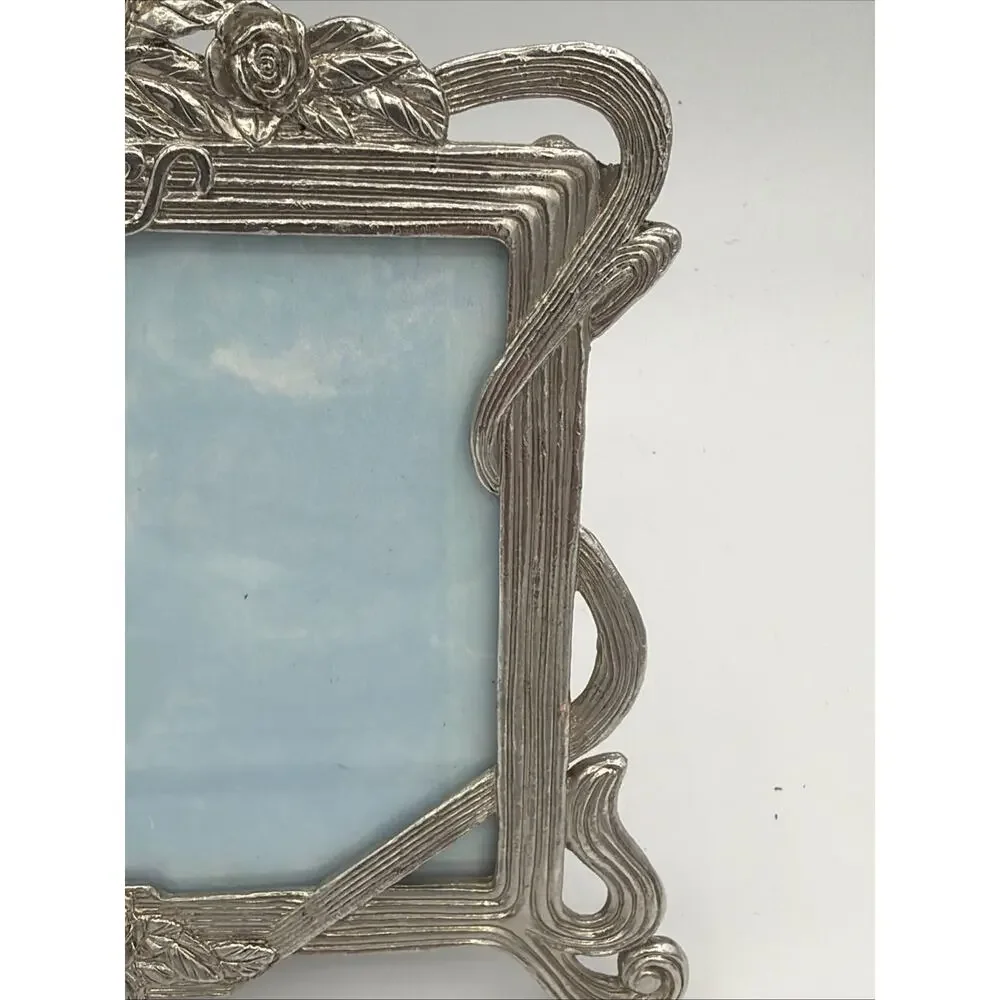 25th Anniversary Picture Frame Extra Fine Pewter 4x6” Ornate Silver Art Deco
